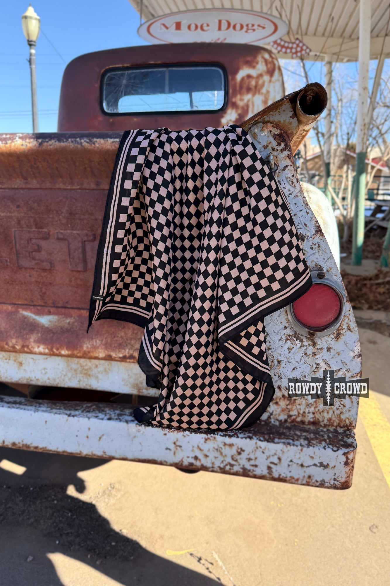 *Small* Tan Checkered Out Wild Rag/ Scarf