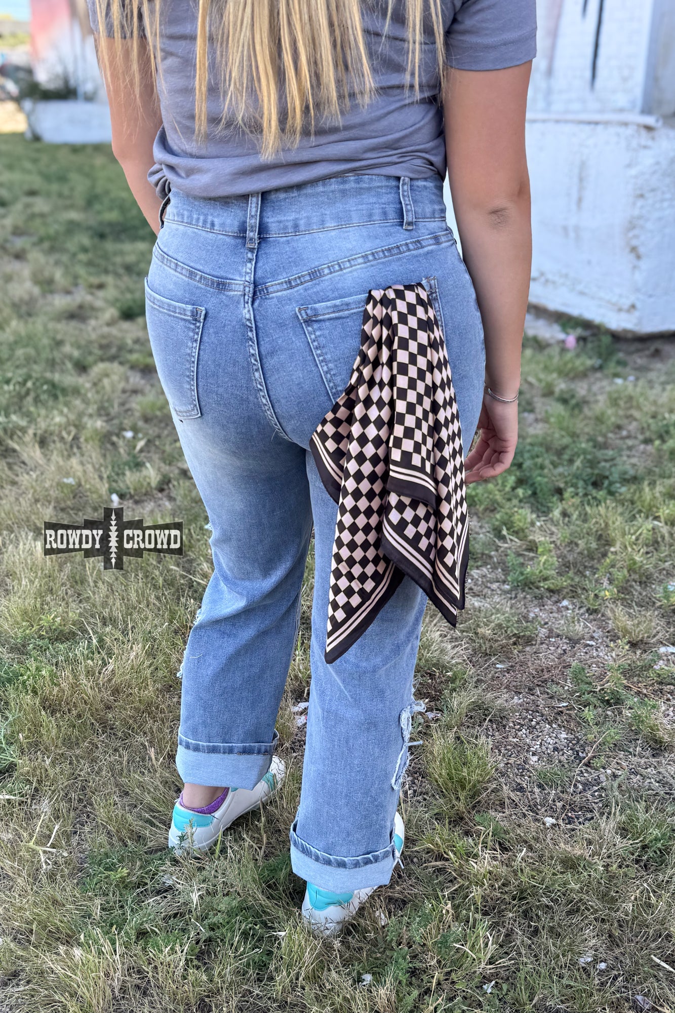 *Small* Tan Checkered Out Wild Rag/ Scarf
