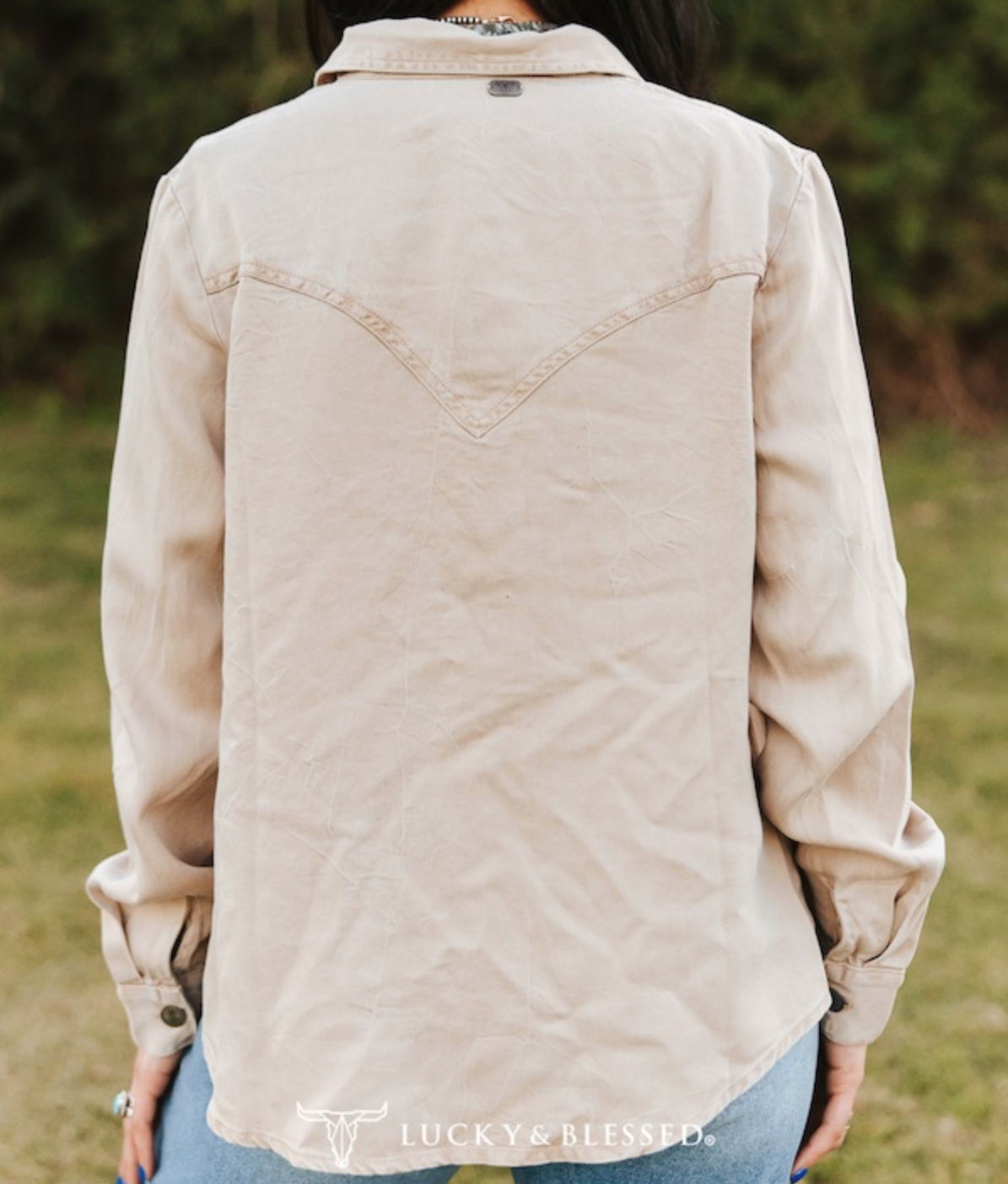 Beige Washed Concho Button Down