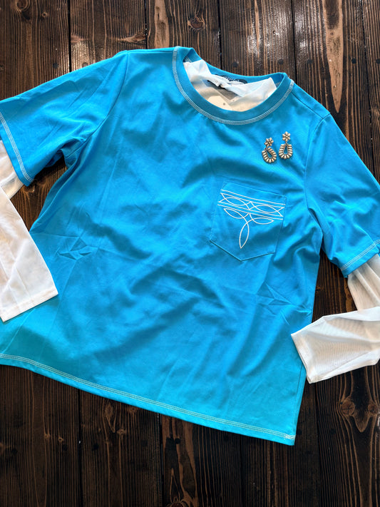 Turquoise Boot Stitch Tee