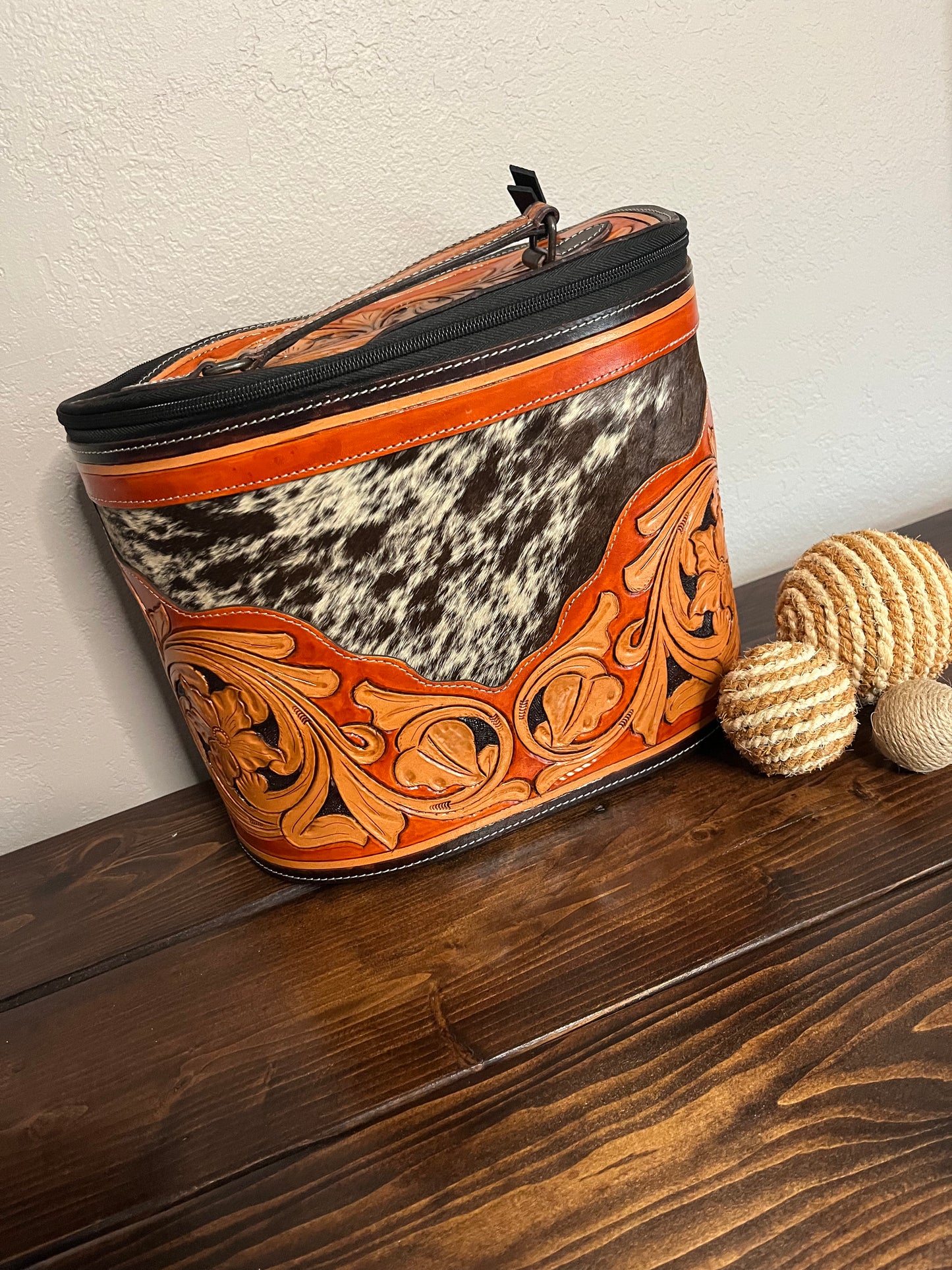 Cowhide & Tooled Leather Makeup Case