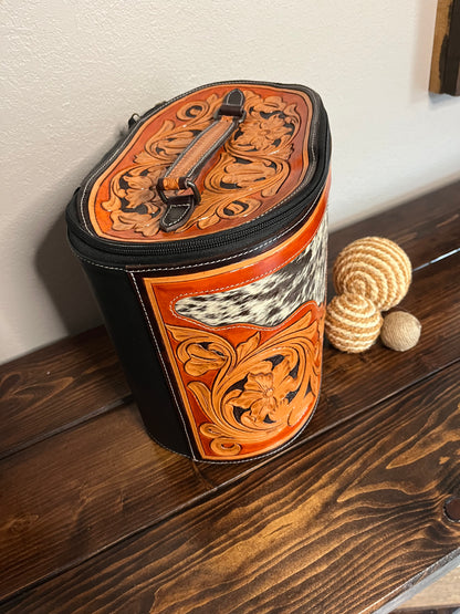 Cowhide & Tooled Leather Makeup Case