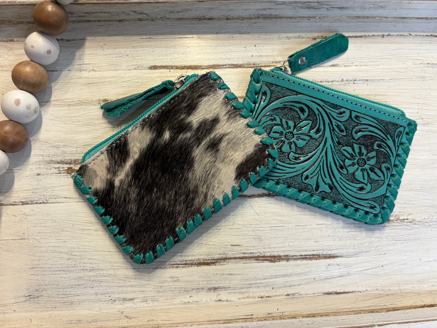 Tooled Leather & Cowhide Coin Purse