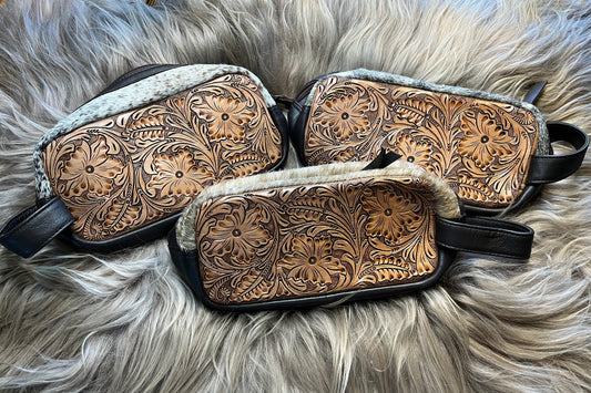 Tooled Leather & Cowhide Toiletry Bag