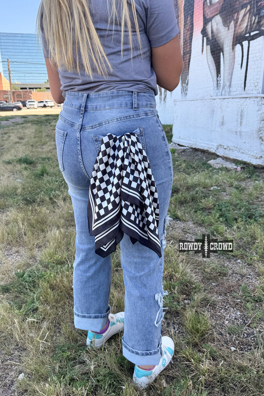 SMALL Black Checkered Out Wild Rag/Scarf