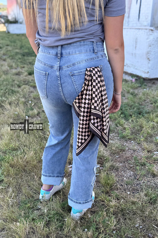 *Small* Tan Checkered Out Wild Rag/ Scarf