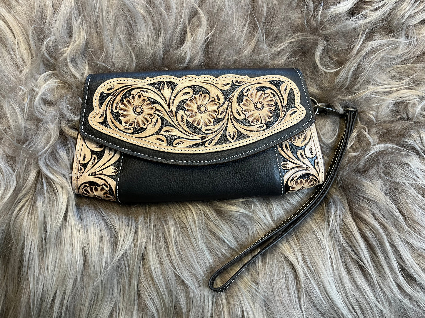 Tooled Black Leather Wallet