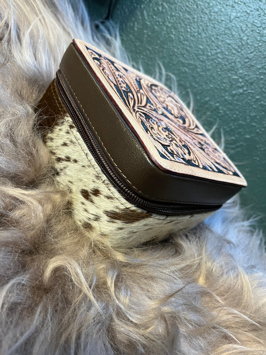 Tooled Leather Top Jewelry Box