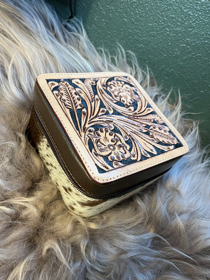 Tooled Leather Top Jewelry Box