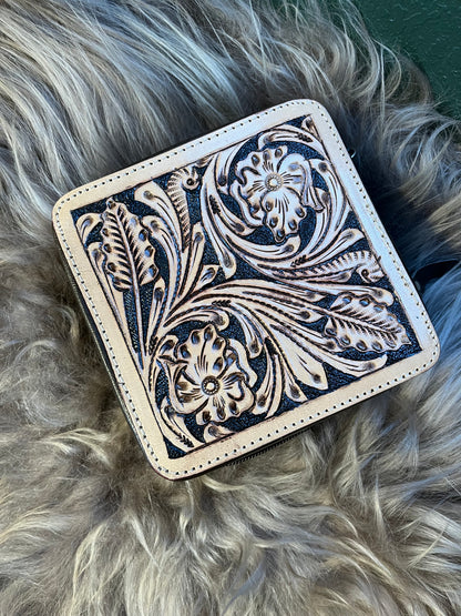 Tooled Leather Top Jewelry Box