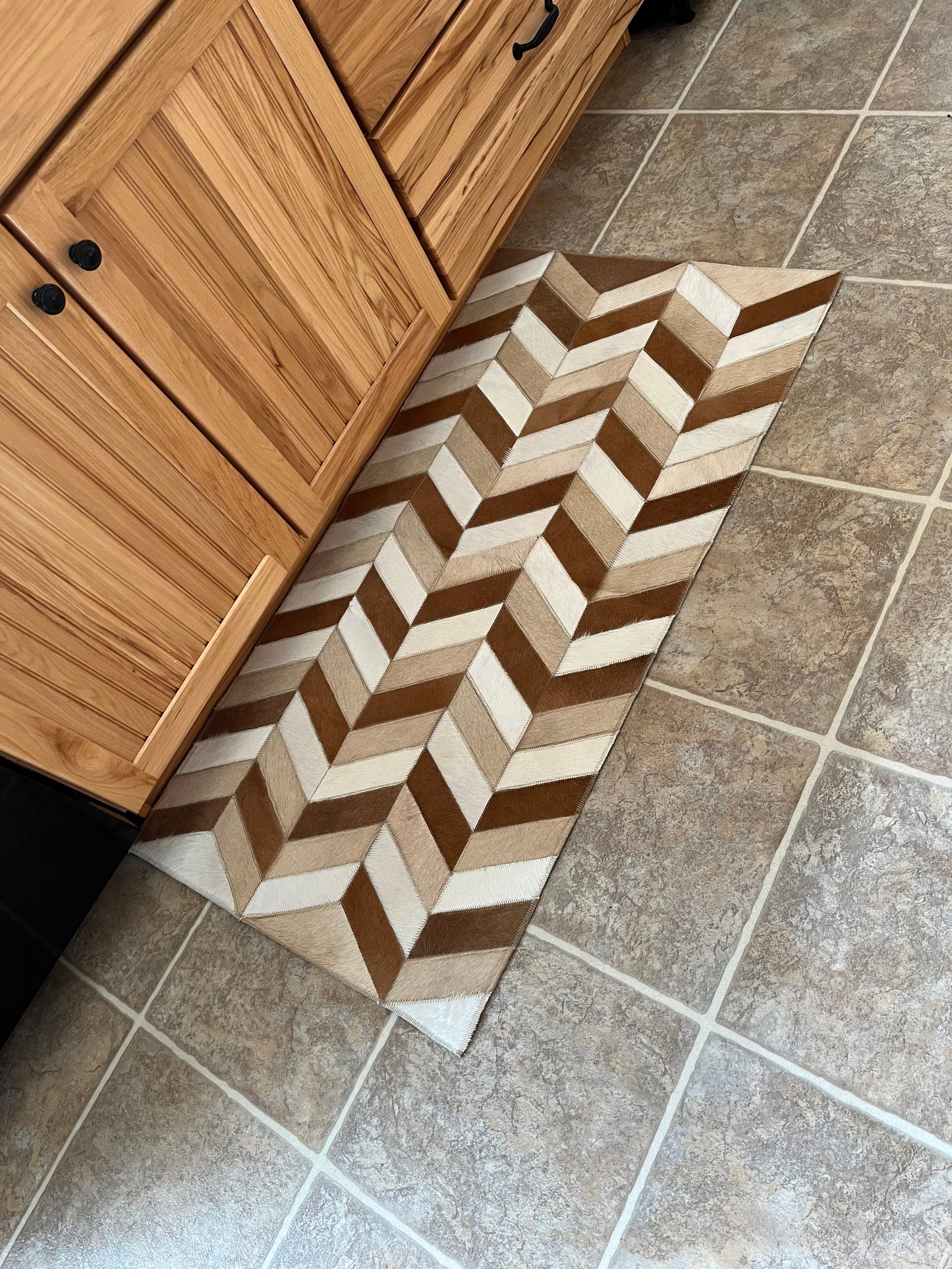 Small Chevron Cowhide Patchwork Rug