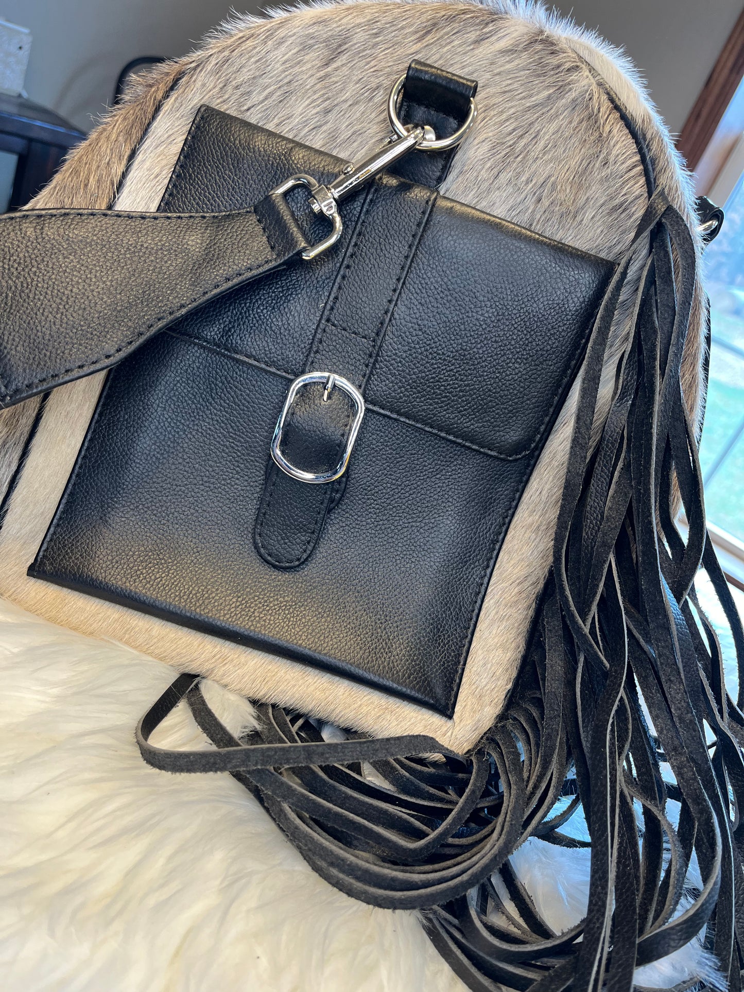 Cowhide Duffel Bag w/Fringe