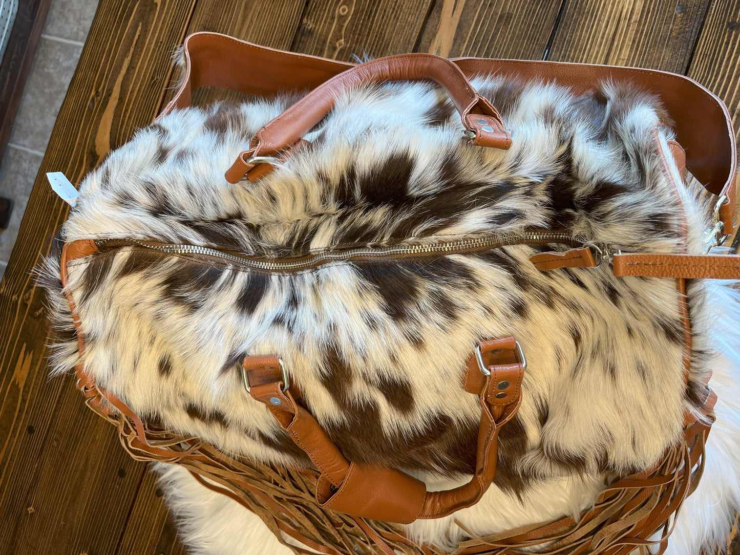 Cowhide Duffel Bag w/Fringe