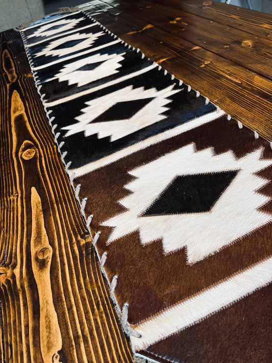 Aztec Design Cowhide Table Runner