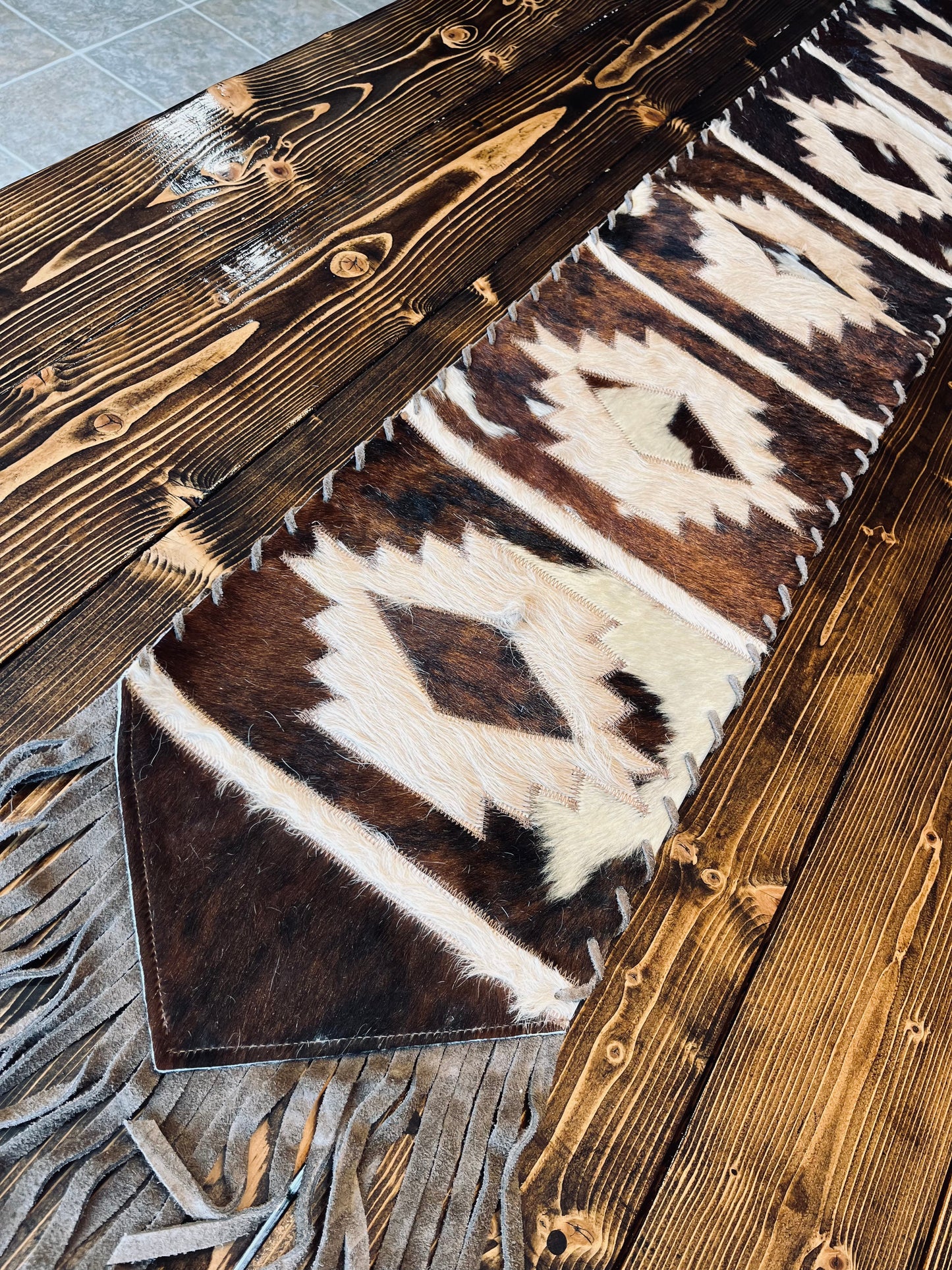 Aztec Design Cowhide Table Runner